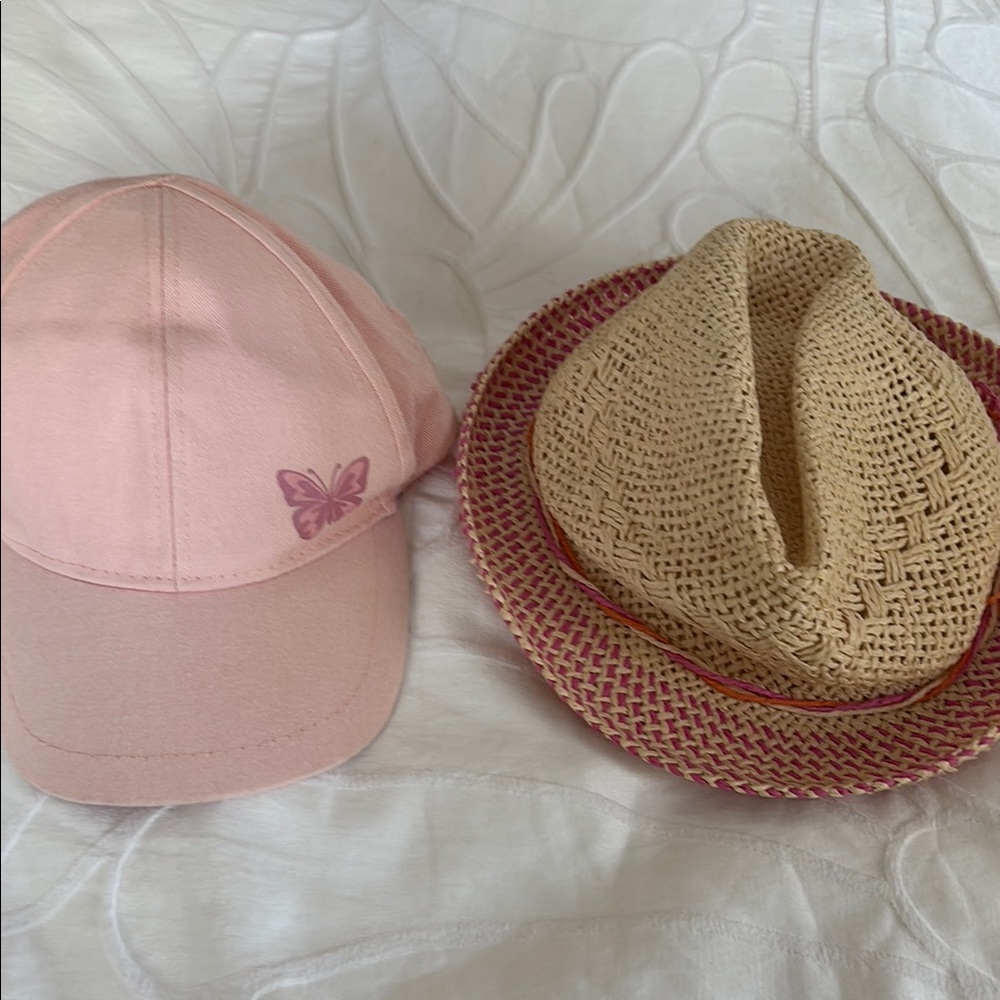 Pink Butterfly Cap and Straw Hat Set